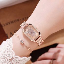 New Square Full Sky Star Steel Band Womens Watch Korean Edition Personalised Casual Roman Character Student Set