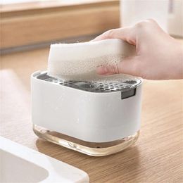 Liquid Soap Dispenser With Sponge Holder Cleaning Pump Manual Press Kitchen Sink Container Scrubber