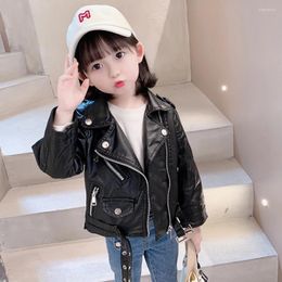 Jackets Girls Leather Jacket Outerwear Solid Color Coats Spring Autumn Girl Casual Style Kids Clothes