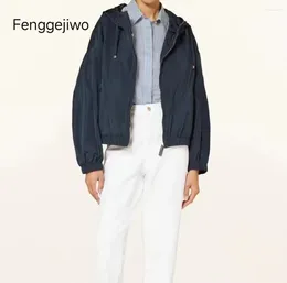 Women's Jackets Fenggejiwo Hooded Jacket With Super Comfortable Fabric Silk Surface And Curved Hem Design