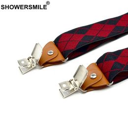 Suspenders Man For Pants Black Red Argyle Adjustable Y Back Suspender Belt 3 Clips With Leather Male Braces 120cm*3.5cm