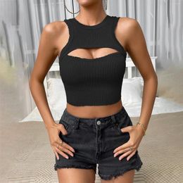 Women's Tanks Sexy Beautiful Chest Vest Crop Knitted Top A Little Bit Dramatic Blouse Ladies Slim Fit Cotton