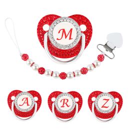 Red Pacifier Newborn Dummy Pearls Clip Chain Set Letters Infant Soother Baby Shower Gift Silicone Toddler Teether L2405