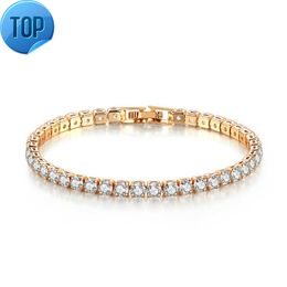 Women Bracelet Men Blue Emerald Pink Cubic Zirconia Hiphop Sier Gold Plated Jewelry Diamond One Row Hip Hop 4Mm Crystal