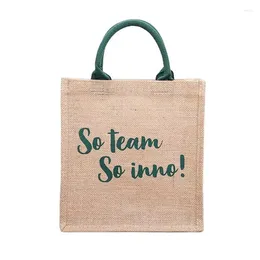 Shopping Bags Eco Reusable Packaging Shoulder Linen-Bag With Customised Natural Colour Grocery Jute Green Handle