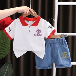 Clothing Sets 2024 Summer Baby Boy Clothes 12 To 18 Months Embroider Turn-down Collar Short Sleeve T-shirts And Shorts For Children Suits
