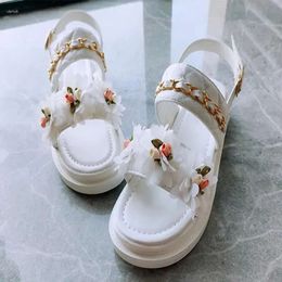 Sandals Fashion Summer Flower Chain Platform Flats Women Shoes 2024 Dress Slippers Casual Walking Flip Flops S b95