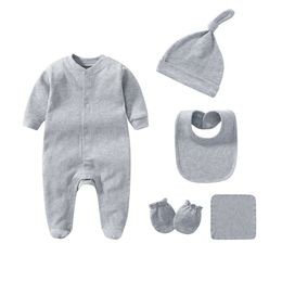 2023 Solid Pamas Sets 3/5PCS Newborn Cotton Romper Unisex Girl Jumpsuit Spring Baby Boy Clothes Ropa Bebe Autumn L2405