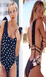2019 Sexy One Piece Swimsuit Ruffle Bathing Suits Solid Swimwear Backless Female Bodysuit Beach wear Retro Woman Bikinis19616333992764