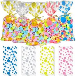 Gift Wrap 100Piece Four Colors Polka Dot Cellophane Plastic Candy Bags With 100 Golden Twist Ties For Birthday Baby Shower Party Favor Bag