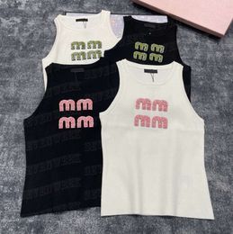 2024 Letter Rhinestone Knitted Vest Women Tank Top Fashion Casual T Shirts Tanks Girl Sleeveless Sports Vests 1165ess