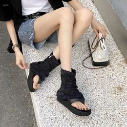 Summer Retro Waterproof Sandals Female Roman Platform High Help Zipper Clip Toe Shoes Hundred w 0d8