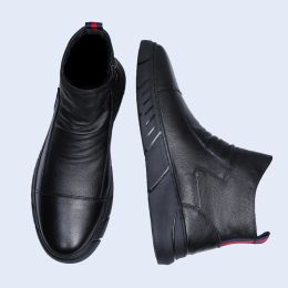 Handmade Chelsea Boots Men's Trend Side Zipper Black High Top Soft Sole Shoes Spring Autumn British Style Casual Loafers 2757