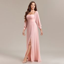 Arabic Plus Size Luxurious Mermaid Sexy Prom Dresses Aso Ebi Peach Pink satin off shoulder Long Sleeves side split Evening Formal Party Second Reception Gowns Dress