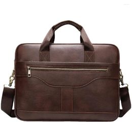 Briefcases Men's Briefcase Business Messenger Bag Vintage Leather Tote Shoulder Office 14 Inch Laptop High Quality S Men