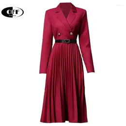 Casual Dresses OFF In Red Black Office Work OL Midi Woman Autumn Spring Notched Elegant Blazer Knee Length Lady Dress Women