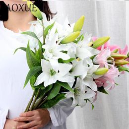 Decorative Flowers Single Branch 77cm 3 Heads Artificial Lily Home Living Room El Wedding Decoration Flower Arrangement Study Garden Display