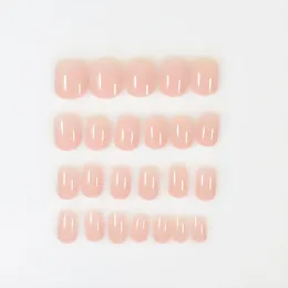 False Nails IMABC Press On Fake Nude Super Simple Design Round Short Size Glossy Finishes For Daily 24pcs/set