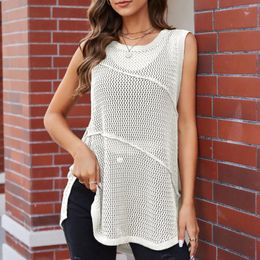 Summer Fashion Camisole Women'S Blouse Top Round Neck Hollowed Out Vest Knitted Sweater Crochet For Women Beachwear 2024