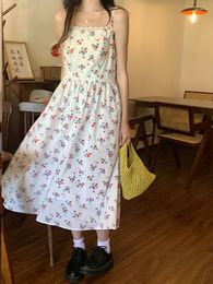 Casual Dresses Summer French Sweetheart Flowers Printing Square Collar Sling Dress Retro Fashion Spaghetti Strap Vacation For Women