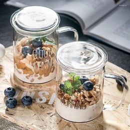 Mugs 420ml Modern Fashion Breakfast Glass With Lid Milk Tea Cup Household Cold Drink Juice Mug Coffee Can Be Heated By Flame