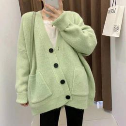 Women's Knits High Quality Knitted Cotton Cardigan Sweater Autumn V-neck Single Breasted Cashmere Multi-color JK Top