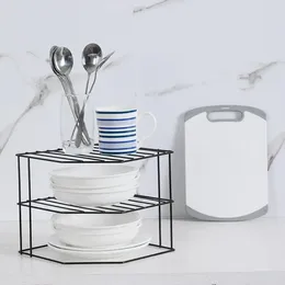 Kitchen Storage Corner Shelf Pot Non Punching Table Top Organiser Racks Under Sink Rack 3 Tier Carbon Steel Seasoning