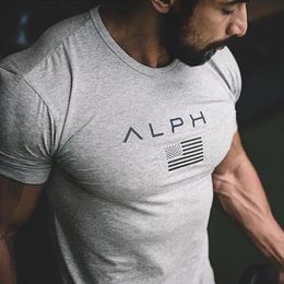 Mens Gym Summer Compression Tight Man Letter Printing Short Sleeve Tshirt Sports Fitness Cotton Casual Top Male Clothing 240521