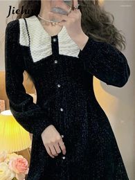 Casual Dresses One Piece Dress Korean Long Sleeve Black Party Evening Women Vintage Elegant Button Up Kawaii Clothes