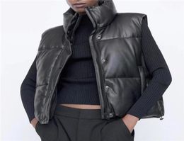 Women Black Jackets Warm Faux Leather Vest Coat Casual Zipper Sleeveless Jacket Female Short Cotton Outwear3187027