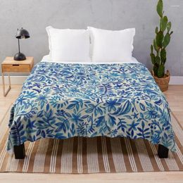 Blankets Floating Garden - A Watercolor Pattern In Blue Throw Blanket Bed Linens Decorative Sofa Fluffy Soft