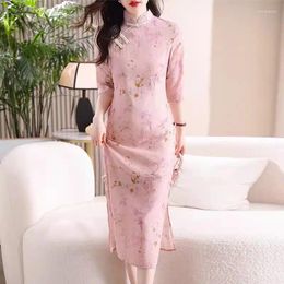 Casual Dresses Silk Qipao High End Youth Style Improved Retro Chinese Women's Clothing 2024 Spring Summer Printed Cheongsam Dress K1170