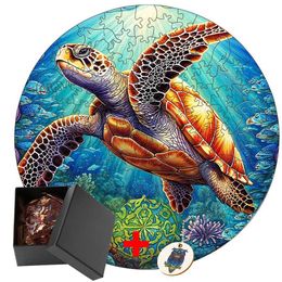 Puzzles Sea Turtle Keychain Educational Gift For Kids Toys Brain Trainer Family Wooden Puzzle 3d Puzzles Christmas Board Set Toy Hobby Y240524