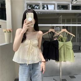 Women's Tanks Solid Color Ruffle Sweet Halter Vests Sleeveless Shirt Backless Sexy Spaghetti Straps Camisole Tops For Girl Women Drop