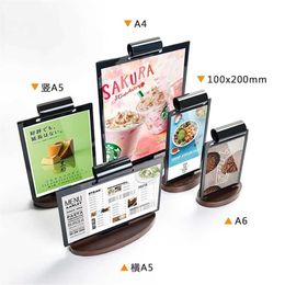 Albums Books Homepage A5 Rotating Wooden Table Card Menu Paper Display Frame Vertical Advertising Photo Frame Promotion Restaurant Acrylic Logo Frame Q240523