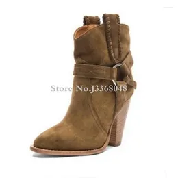 Boots 2024 Autumn Winter Spike High Heels Botas Shoes Woman Ring Belt Decor Buckle Ankle Pointed Toe Female