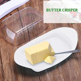 Plates Butter Dish Boat Shape Chease Fresh Keeping Box With Clear Lid Refrigerator Container Knife