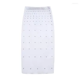 Skirts Rivet Decoration Long Skirt With Women 2024 Spring Summer Casual Slim Elastic Knitted Solid Sexy Mid-Calf