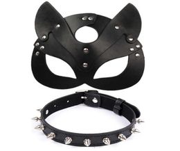 Porn Fetish Head Mask Whip BDSM Bondage Restraints PU Leather Cat Halloween Mask Roleplay Sex Toy For Men Women Cosplay Games Q0815507495
