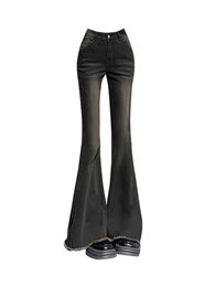 American Retro Bell Bottoms Low Waist Slim Women Fashion Black E-Girl Denim Pant Hiphop High Street Flare Jeans Y2K Streetwear 240524