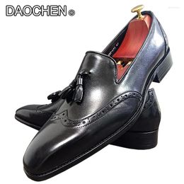 Casual Shoes LUXURY LOAFERS BLACK BROWN WING TIP TASSELS DRESS MAN WEDDING OFFICE BUSINESS LEATHER For Men
