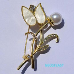 Brooches Elegant Gold Colour Resin Flower Rhinestone For Women Pearl Corsage Pin Ladies Wedding Gifts Accessories Fashion Jewellery