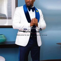Men's Suits Elegant Floral Jacquar Suit Men For Wedding Navy Blue Shawl Lapel Jacket Vest Pants 3 Pieces Formal Groom Tuxedos Male Clothing