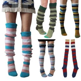 Women Socks Womens Autumn Winter Striped Crochet Knit Over Knee Boot Stockings Drop