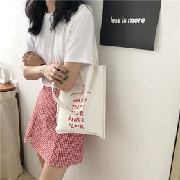 Shoulder Bags Women's Korean Simple Handbag Red Letter Printing Art Reusable Summer Ladies Canvas Book Shopping Totes Bag