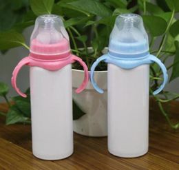 DIY 8oz Sublimation Baby feeding bottle Stainless Steel Sippy Cup with nipple handle 8oz unbreakable white baby nursing bottle for2871868