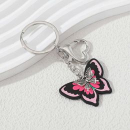 Y2k Colourful Butterfly Keychains Beautiful Heart Pink Flying Insect Key Rings For Women Girls Birthday Gift Handmade DIY Jewellery
