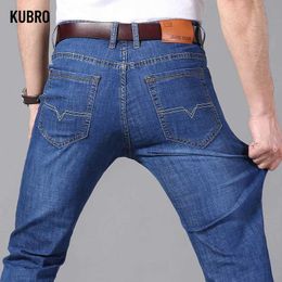 Men's Jeans KUBORO Mens Jeans Summer Thin Pants Straight Blue Jeans Pockets Casual Work Jeans High Elastic Wide Legs Business Mens Q240523