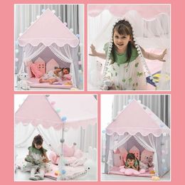 1.35M Large Children Toy Wigwam Folding Kids Tent Tipi Baby Play House Girls Pink Princess Castle Child Room Decor Gifts e93176