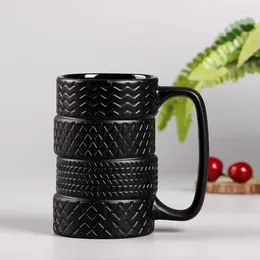 Mugs Tyre Mug 3D Cool Design Coffee Tea Cup 400ml/13.41oz Black Novelty Frosted Ceramic Large Capacity Unique Gifts